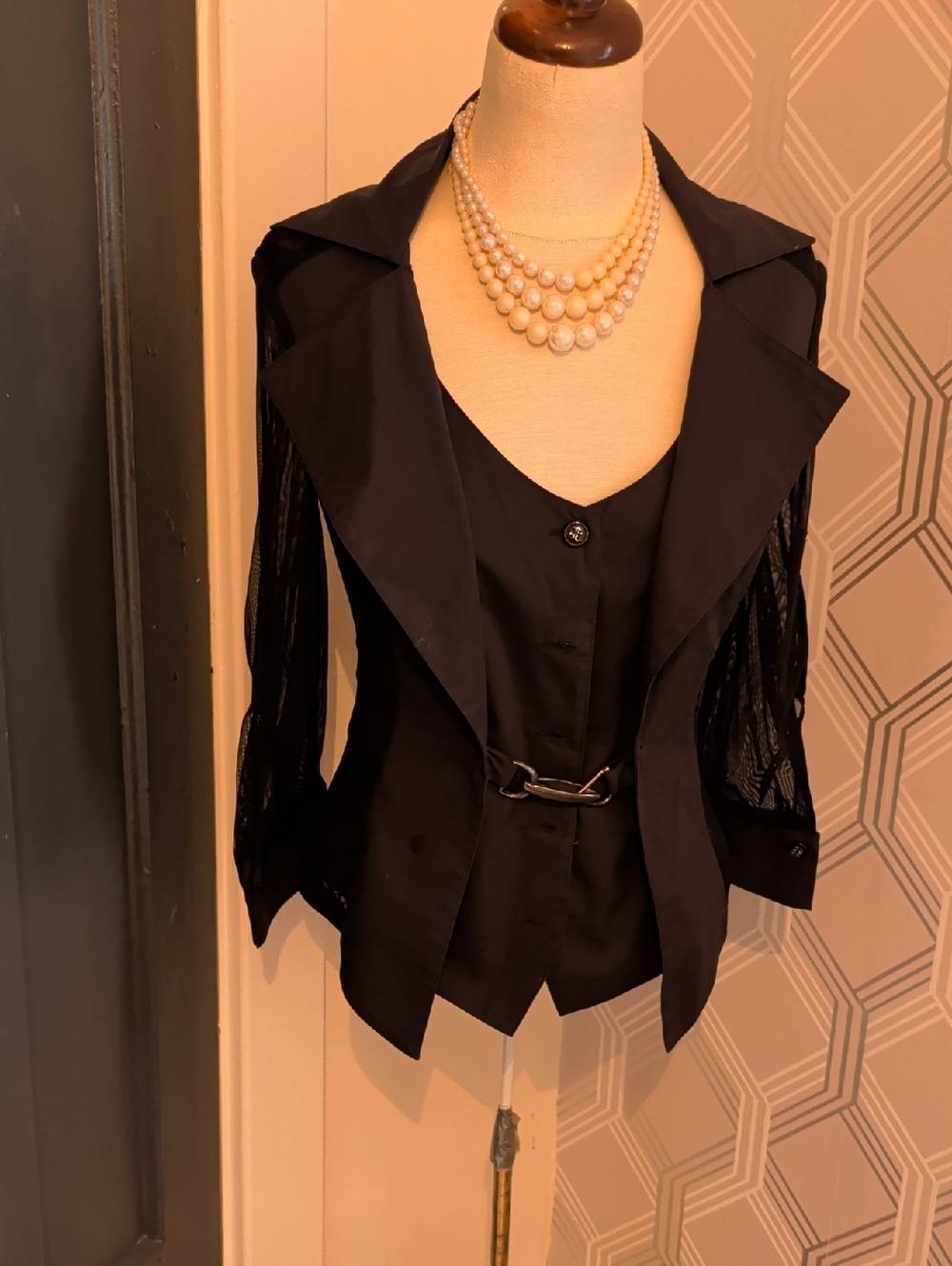Joseph Ribkoff Black Mesh Top